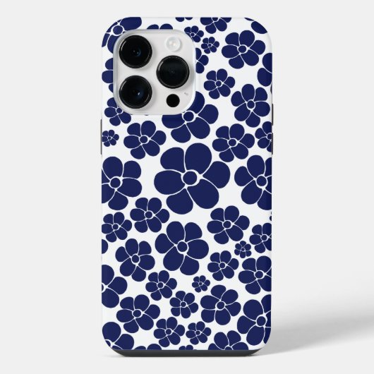 青と白のフラワーパターン iPhoneケース (裏面)