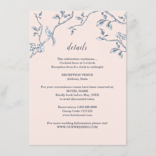 青と白のフランス トワール 結婚式の詳細 エンクロージャーカード (正面)