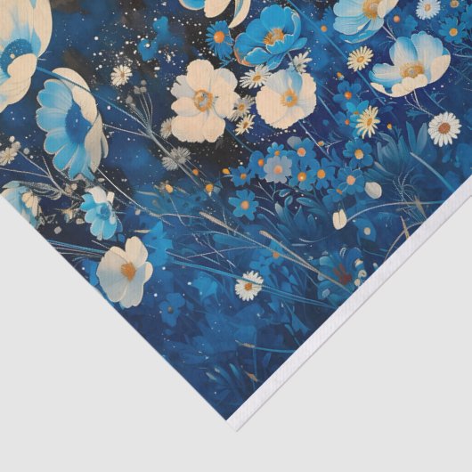 青と白のフローラかわいらしの切り離し右143 薄葉紙 (詳細)