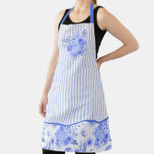 青と白のフローラとストライプ エプロン (インサイチュ)