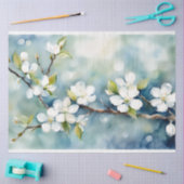 青と白のフローラの切り離しティッシュペーパー 薄葉紙 (クラフト)