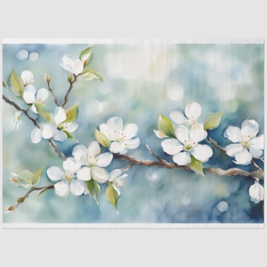 青と白のフローラの切り離しティッシュペーパー 薄葉紙 (正面)