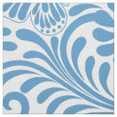 青と白のフローラの渦巻き旋回と蝶 ファブリック (見本)