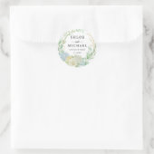 青と白のフローラの結婚好意シール ラウンドシール (バッグ)