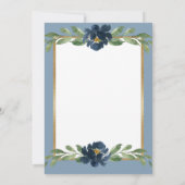 青と白のフローラエレガントスクリプトの金ゴールド結婚 セーブザデート (裏面)