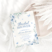 青と白のフローラエレガントブライダルシャワー 招待状
