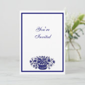 青と白のフローラカスタムパーティの招待状 招待状 (スタンド正面)