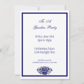 青と白のフローラカスタムパーティの招待状 招待状 (裏面)