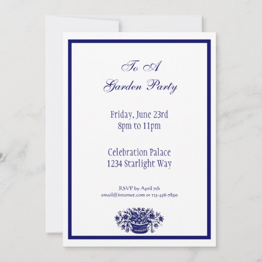 青と白のフローラカスタムパーティの招待状 招待状 (裏面)