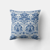 青と白のフローラダマスクスペインのタイル クッション (裏面)
