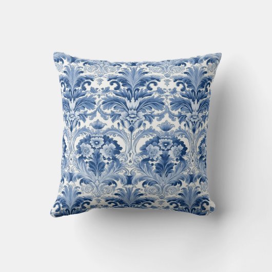 青と白のフローラダマスクスペインのタイル クッション (裏面)
