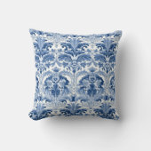 青と白のフローラダマスクスペインのタイル クッション (正面)