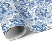 青と白のフローラダマスクスペインのタイル ラッピングペーパー (ロールコーナー)