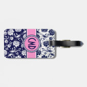 青と白のフローラダマスクピンクアクセント2 ラゲッジタグ (裏面横)