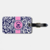 青と白のフローラダマスクピンクアクセント3 ラゲッジタグ (裏面横)