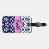 青と白のフローラダマスクピンクアクセント ラゲッジタグ (裏面横)