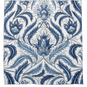 青と白のフローラダマスクフローラシャワーカーテン シャワーカーテン (正面)