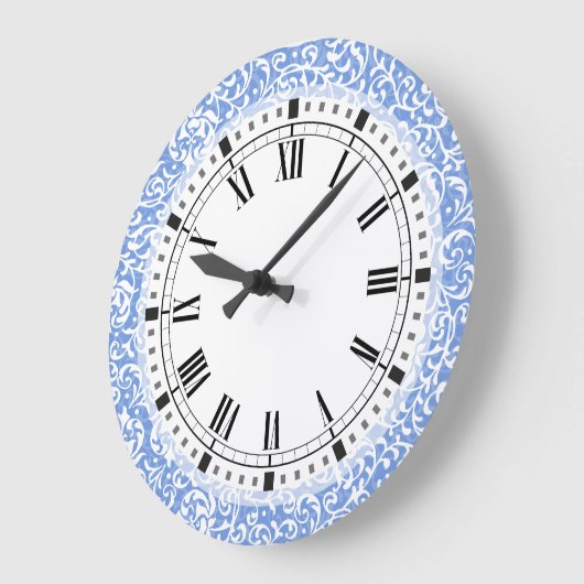 青と白のフローラチューダーダマスクヴィンテージスタイル ラージ壁時計 (傾斜)