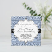 青と白のフローラチューダーダマスクヴィンテージスタイル 招待状 (スタンド正面)