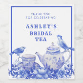 青と白のフローラティーポット |ブライダルシャワー ワインラベル (シングルラベル)