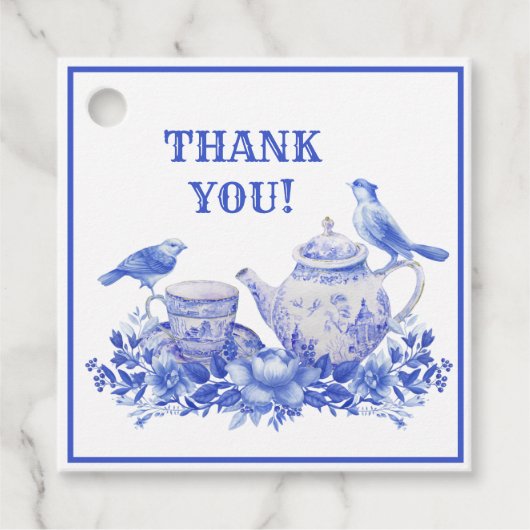 青と白のフローラティーポット |母の日ファボ フェイバータグ (正面)