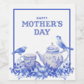 青と白のフローラティーポット |母の日 ワインラベル (シングルラベル)