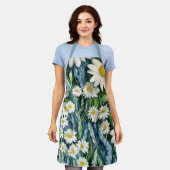 青と白のフローラデイジー エプロン (着用した状態)