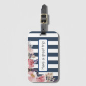 青と白のフローラデザインラゲージタグ ラゲッジタグ (正面縦)