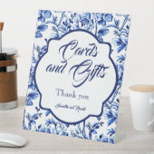 青と白のフローラトイレカードとギフトテーブルトップ 台座サイン (インサイチュ)