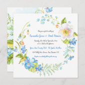 青と白のフローラファンタジー結婚リース 招待状 (正面/裏面)