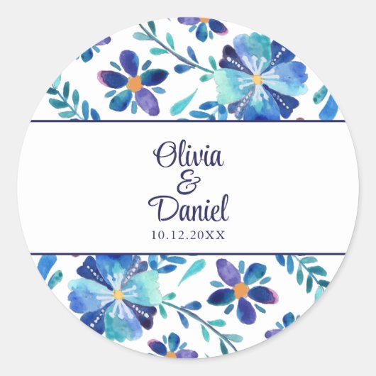 青と白のフローラフィ結婚エスタ ラウンドシール (正面)