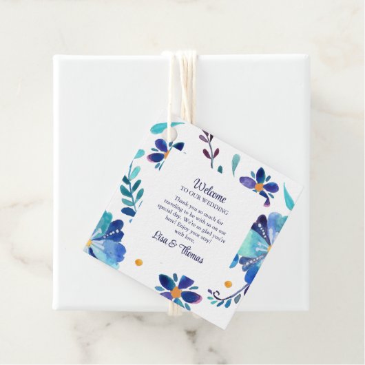 青と白のフローラフェスタ結婚の歓迎 フェイバータグ (インサイチュ)