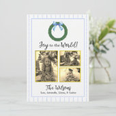 青と白のフローラフォトクリスマスカード 案内状 (スタンド正面)