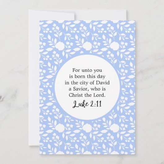 青と白のフローラフォトクリスマスカード 案内状 (裏面)