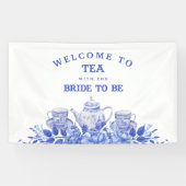 青と白のフローラブライダルシャワーへようこそ 横断幕 (横)
