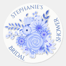 青と白のフローラブライダルシャワーシール