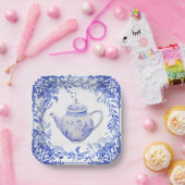 青と白のフローラブライダルシャワー封筒 ペーパープレート (パーティー)