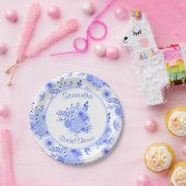 青と白のフローラブライダルシャワー紙プレート ペーパープレート (パーティー)