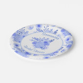 青と白のフローラブライダルシャワー紙プレート ペーパープレート (アングル)