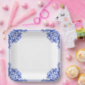 青と白のフローラブライダルシャワー ペーパープレート (パーティー)