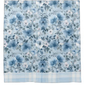 青と白のフローラプレイドシャワーカーテン シャワーカーテン (正面)