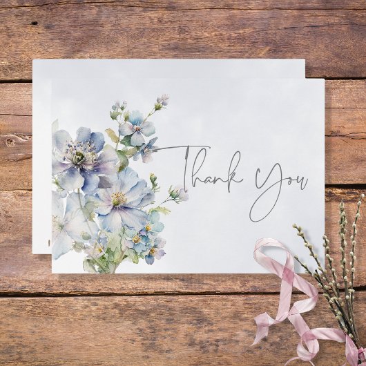 青と白のフローラモダンの結婚サンキューカード サンキューカード