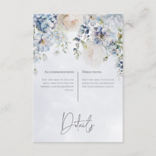 青と白のフローラモダン詳細 エンクロージャーカード (正面)