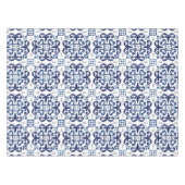 青と白のフローラモロッコタイルパターン テーブルクロス (正面(横))