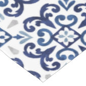 青と白のフローラモロッコタイルパターン テーブルクロス (アングル)