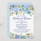 青と白のフローラリハーサルディナー招待状 招待状 (正面/裏面)