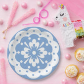 青と白のフローラレースのよう紙プレート ペーパープレート (パーティー)