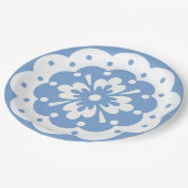 青と白のフローラレースのよう紙プレート ペーパープレート (アングル)