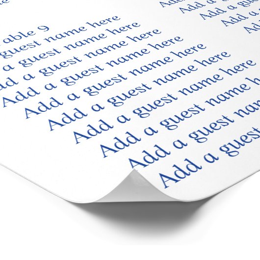 青と白のフローラ中国パターンの座席表 ポスター (角)