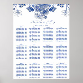 青と白のフローラ中国パターンの座席表 ポスター